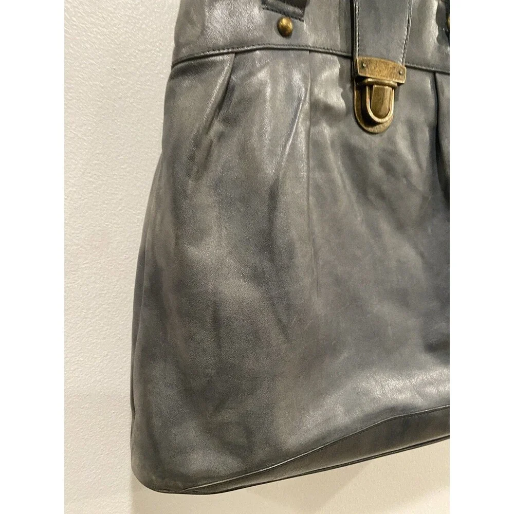 Hobo International Tote Bag Large Gray Leather Shoulder Carry All buckle Closure